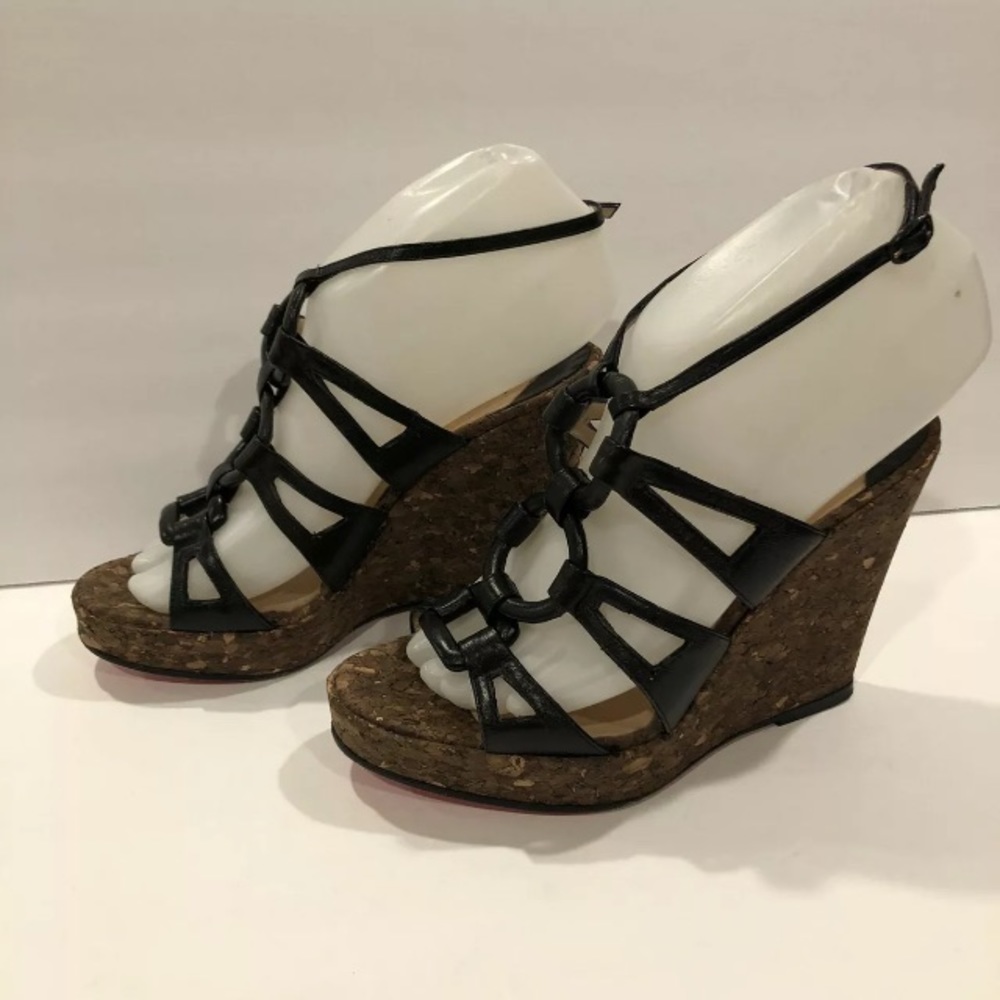 Christian Louboutin wedge strappy sandals black